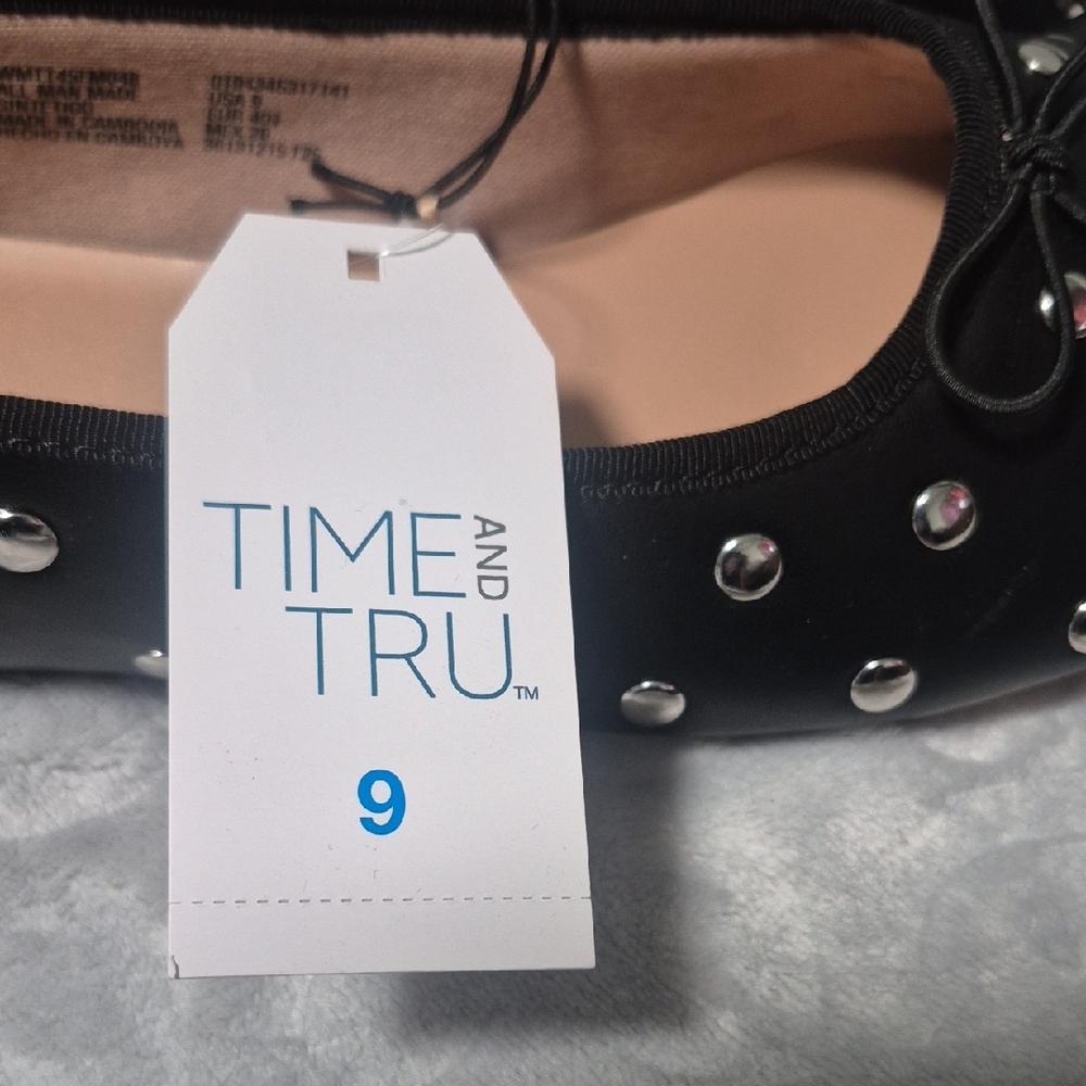 Time and Tru Black Studded Ballet Flats Asst Sizes - Picture 2 of 5